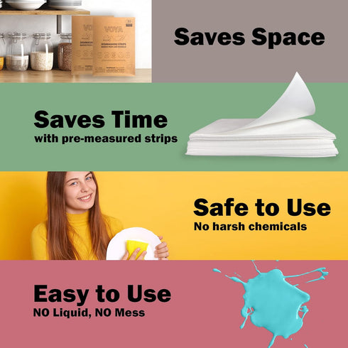 VOYA Dishwasher Detergent 30 sheets unscented liquidless dishwashing dish soap pods rinse aid washer tablets tabs natural cleaning kitchen powder ...