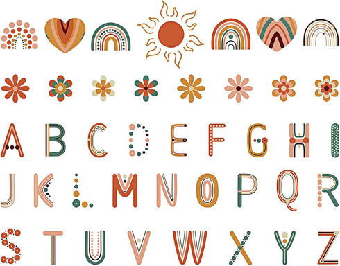 Tenare 133 Pcs Boho Bulletin Board Letters Back to School Rainbow Alphabet Cutouts Set 110 Uppercase Poster Board Letters 23 Symbols ABC Letters f...