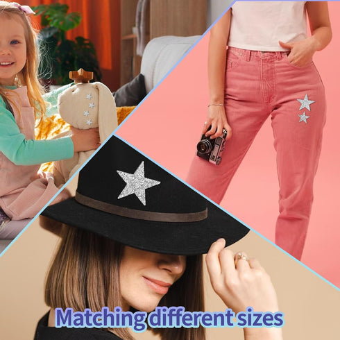 16 Pcs Star Iron On Patches Rhinestone Patches Iron On Silver Stars Sequin Star Stars That Glitter White Fabric Stars for Jeans Bags Hats Repair D...