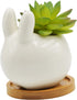 Succulent Pots,3.14 Inch Tall Cute Bunny Shaped Cartoon Ceramic Succulent Cactus Flower Pot with Bamboo Tray -Plant Not Included...