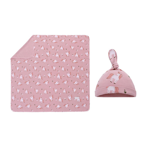 Miracle Baby Swaddle Blanket and Hat Set Newborn Swaddle Wrap Soft Stretchy Receiving Blanket for Baby Boys Girls, Large 47 x 47 inches (Pink)...