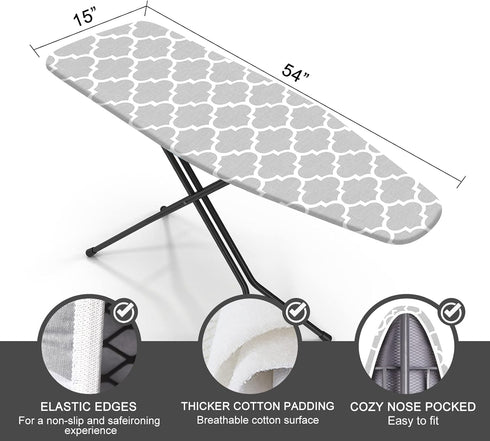 Ironing Board Cover and Pad, Standard Size 15" x 54" Iron Board Replacement Cover, 4 Layers Extra Thick Iron Board Cover Resist Scorching and Stai...