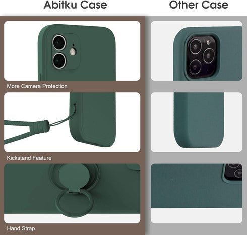 ABITKU Compatible with iPhone 12 Case, Silicone with 360°Ring Kickstand Holder (Support Magnetic Car Mount) Soft Silk Microfiber Cloth Designed fo...
