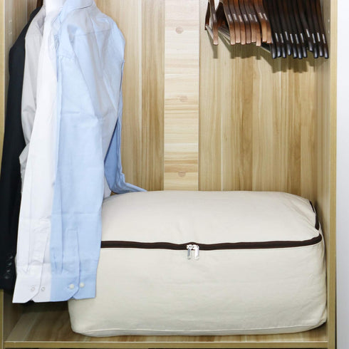 2PCS Canvas Storage Bag, 12OZ Thick Soft Breathable Closet Organizer for Beddings, Comforters, Pillows, Blankets, Clothes, 25.6×18.5×8.7inch, Beig...