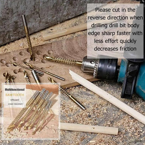 YUENTOEN Twist Drill Bits - 8Pcs Serrated Drill Bit Set, Titanium Coated HSS Sharp 3-10mm Carpenter Hacksaw Drill Bit Spiral Saw Drill Bit for Woo...