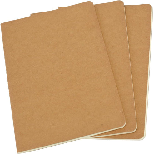 Set of 3 Kraft Cover Journals: 8.25x5.5 inches, 100gsm Ivory Pages, 30 Sheets (60 Pages), Blank, DIY-friendly, and Versatile for Daily Use...
