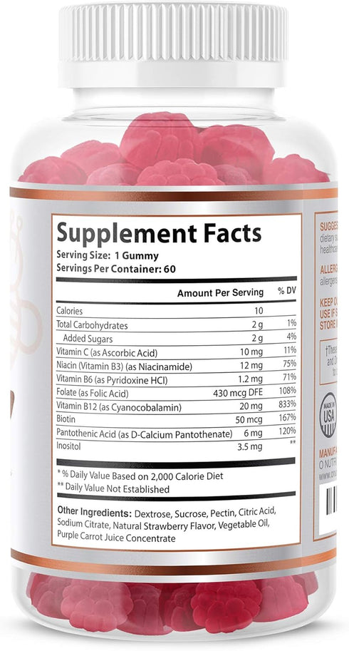 O NUTRITIONS Vitamin B Complex Vegan Gummies with Vitamin B12, B7 as Biotin, B6, B3 as Niacin, B5, B6, B8, B9 as Folate for Stress, Energy and Hea...