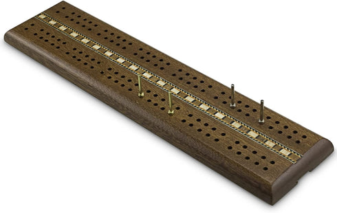 Sterling Games Wooden Cribbage 12 inch Double Track Cribbage Board with Rich Italian Inlaid 2 Players...