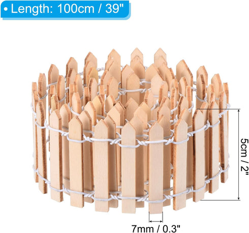 PATIKIL 39" L x 2" H Miniature Fairy Garden Fence, 2 Pack Mini Ornament Wood Picket Fence for DIY Dollhouse Garden, Brown/Natural Color...