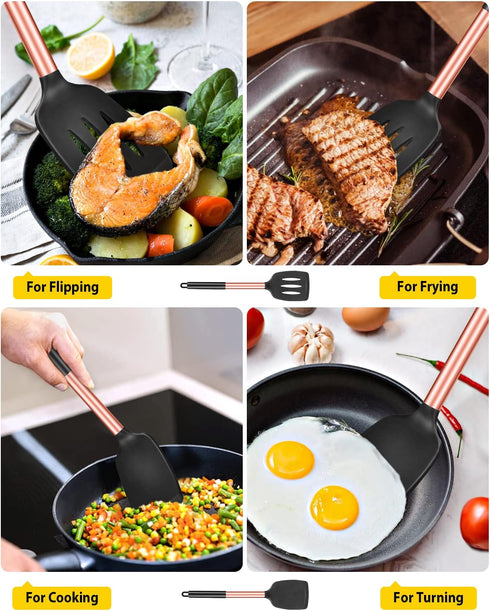 Pack of 2 Silicone Solid Turner, Non Stick Slotted Kitchen Spatulas, High Heat Resistant BPA Free Cooking Utensils, Ideal Cookware for Fish, Eggs,...