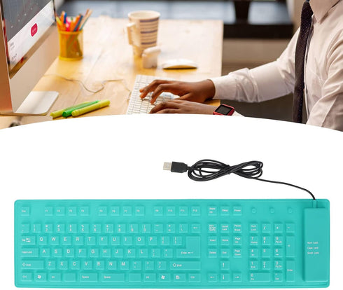 ASHATA Foldable Silicone Keyboard USB Wired Keyboard Mute Waterproof Rollup Keyboard for PC Laptop Notebook, 2 Color, 108 Keys(Green)...
