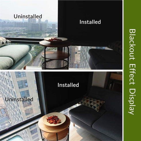 VELIMAX Static Cling Total Blackout Window Film Privacy Room Darkening Window Tint Black Window Cover 100% Light Blocking No Glue (17.7 x 118 inch...