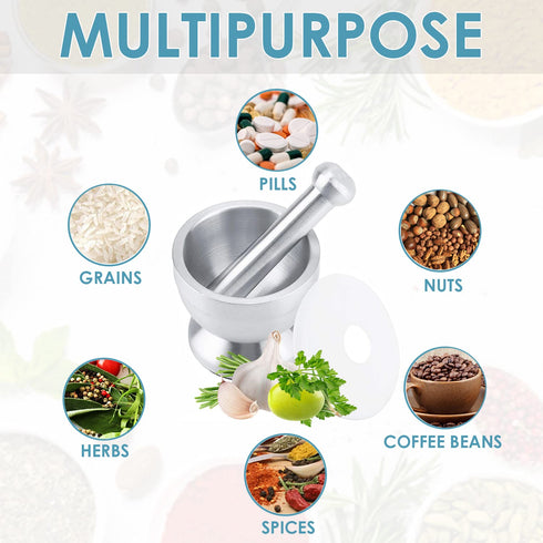 Stainless Steel Mortar and Pestle Set, Spices Grinder Pill Crusher with Silicone Protective Lid - Heavy Duty Mortar Pestle for Molcajete Herb Bowl...