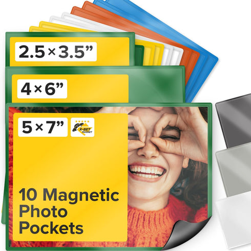 Magnetic Picture Frames for Refrigerator, Multicolor, Holds 2.5x3.5 inches photo, 10 pack, premium magnetic photo frame by X-Bet...