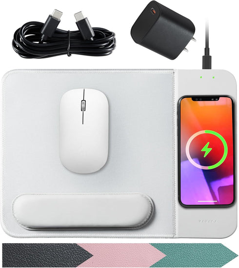 15W Wireless Charging Mouse Pad with Detachable Wrist Support and 20W Power Adapter, Fast QI Wireless Phone Charger Mouse Mat for iPhone 14/13/12/...