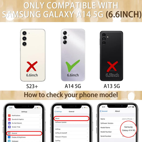 Petitian for Samsung Galaxy A14 5G Case, Cute Women Girls Bling Glitter Heart Designed Phone Cases for Galaxy A14 5G, Girly Gold Plating Phone Cov...