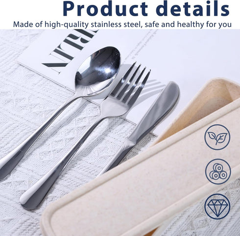 HANSGO 3PCS Portable Utensils Set with Case, Travel Cutlery Set Stainless Steel Utensils Reusable Silverware for Lunch Camping School Picnic Offic...
