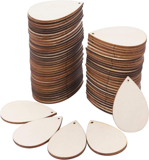 100 Pieces Unfinished Blank Wood Teardrop Earring Pendant for Christmas Tree Decoration, Jewelry Supplies and DIY Making, 1.4 x 2.2 inch...
