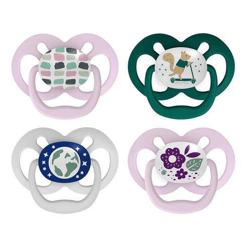 Dr. Brown's Advantage Glow-in-the-Dark Baby Pacifier, Fully Symmetrical Soother with Soft Silicone Bulb, Scooter Squirrel-Purple Nature, 6-18m, BP...