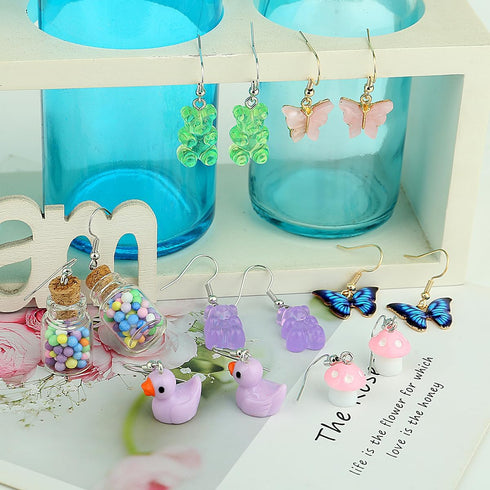 36 Pairs Weird Cute Earrings Fun Cool Mushroom Bear Flower Cat Funky Aesthetic Drop Dangle Earrings for Teen Girls Women Funny Jewelry Set...