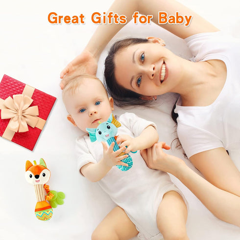 Baby Rattles 0-6 Months?Baby Soft Rattles Shaker?Hand Grab Sensory Shaker,Teething Toys for Babies 6-12 months?Sensory Plush Animal Toys for 0 3 6...