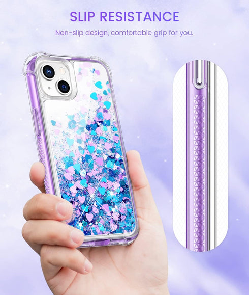 Caka Glitter Case for iPhone 13 14 6.1 inch Case for Girls Women with Built-in Screen Protector Liquid Quicksand Protective Shockproof Full Body P...