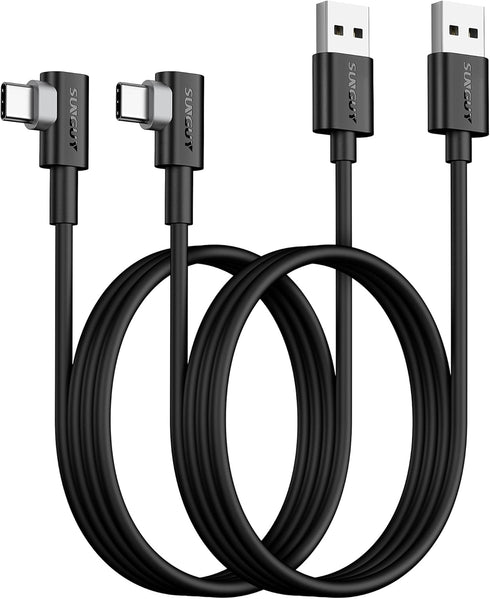 SUNGUY USB C Cable Right Angle 3FT, 2-Pack 90 Degree 3A USB 2.0 Fast Charging & Data Sync Cable Compatible with Samsung Galaxy S21 S20 S10 Plus, N...