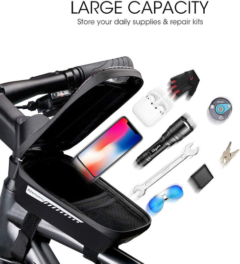 Bike Bag for Front Frame Bicycle Bag Waterproof Bike Phone Mount Top Tube Bag Bike Phone Case Holder Accessories Cycling Pouch Handlebar Bag with ...