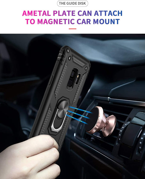 Androgate for Samsung Galaxy S9 Case with HD Screen Protectors, Military-Grade Metal Ring Holder Kickstand 15ft Drop Tested Shockproof Cover Case ...