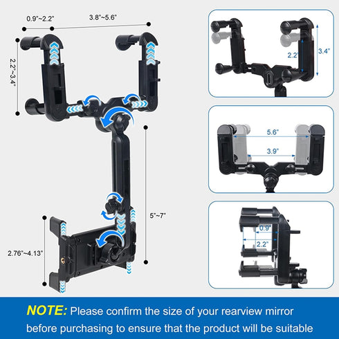 Large Rearview Mirror Phone Holder, The New car Mobile Phone Holder for Car 360°Rotatable and Retractable?Upgraded Four Corners Fixed Anti-Shake M...
