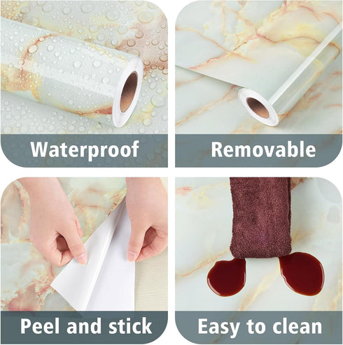 Beige Pink Marble Contact Paper Self Adhesive Marble Wallpaper Stick and Peel Waterproof Cream Granite Contact Paper for Countertops Kitchen Cabin...