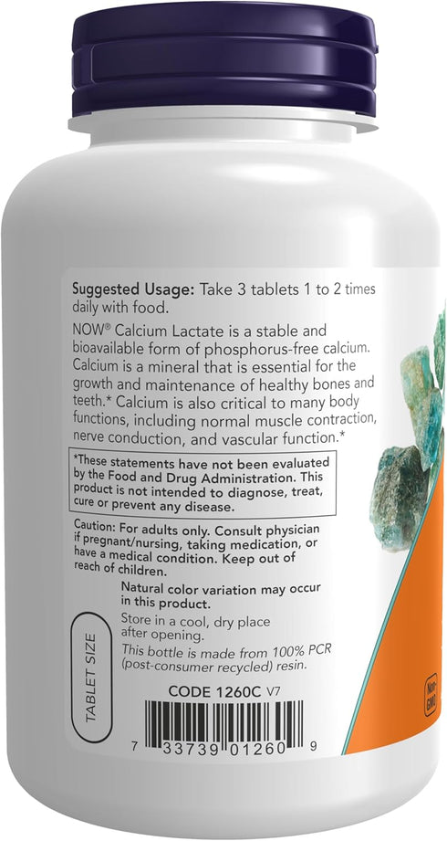 NOW Supplements, Calcium Lactate, Supports Bone Health, Easy to Swallow Tablet, 250 Tablets...