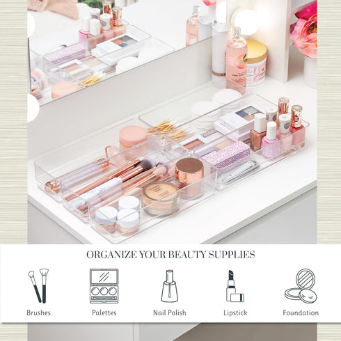 STORi SimpleSort 6-Piece Stackable Clear Drawer Organizer Set | 9" x 3" x 2" Rectangle Trays | Narrow Makeup Vanity Storage Bins and Office Desk D...