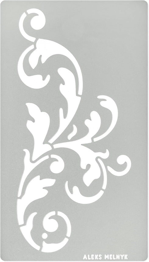 Aleks Melnyk No.349 Metal Stencil, Swirls, Ornaments, Flowers Vine, Patterns, Border, Small Stencil, 1 PC, Template for Wood Burning, Engraving, C...