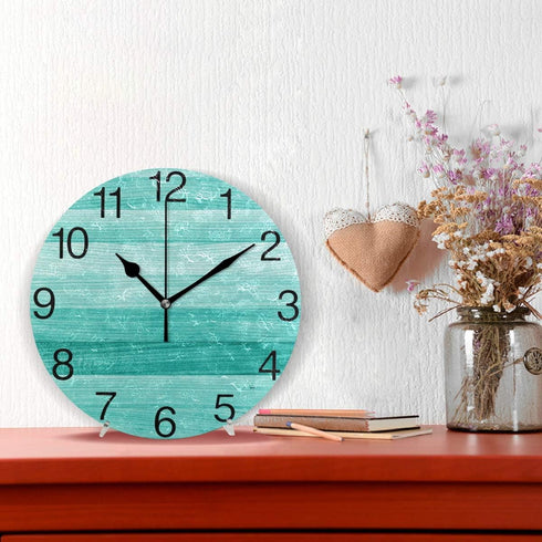 senya Teal Turquoise Green Wood Round Wall Clock, Silent Non Ticking Oil Painting Decorative for Home Office School Clock Art...