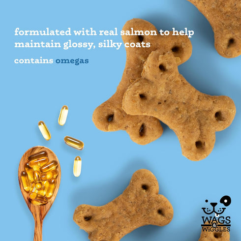 Wags & Wiggles Soft & Shiny Treats for Dogs, Chicken Flavor, 5.5 oz Resealable Bag | Skin & Coat Support Functional Treats for Dogs with Salmon fo...