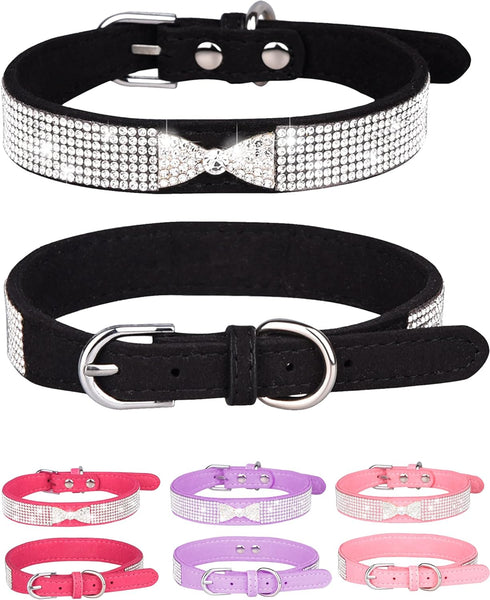 Dog Collar for Small Dogs, Adjustable Leather Suede Bling Dog Collars?Pink Dog Collar Cat Collar, Rhinestone Dog Collar (XS, black4)...