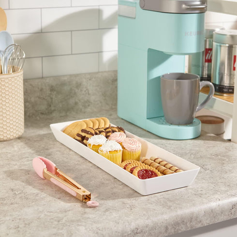 US Acrylic Avant White Plastic Serving Trays (Set of 4) 15” x 5” | Narrow Reusable Rectangular Party Platters | Serve Appetizers, Fruit, Veggies, ...