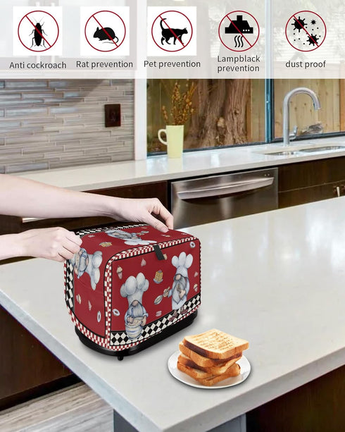 Kitchen Chef Gnomes Toaster Cover 2 Slice, Small Kitchen Appliance Covers, Rustic Red Checkered Dessert Toaster Oven Cover with Loop, Bread Machin...