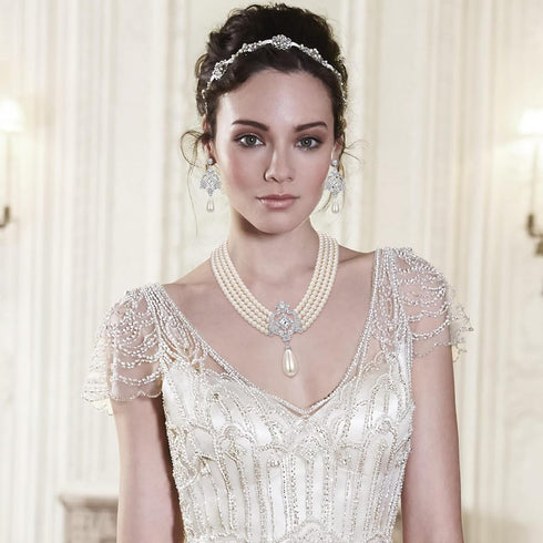 EVER FAITH 1920s Gatsby Jewelry Set for Party, Crystal Simulated Pearl Vintage Inspired Chandelier Necklace Earrings Sets for Woman...