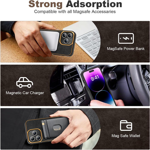 for iPhone 13/14 Case with Magnetic Invisible Ring Stand Leather Business Phone Case Compatible with Magsafe Shockproof Protection Classic Luxury ...