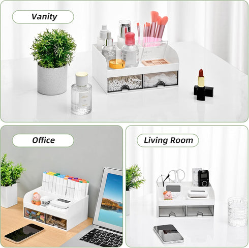 VITVITI Toothbrush Holders for Bathroom Sink, 6 Slots Bathroom Countertop Organizer with 2 Drawers, Plastic Kids Toothpaste Holder Bathroom Counte...