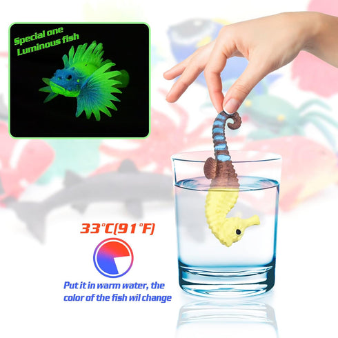 10Pcs Fish Toys Animal Figure Bath Toys, Color Changing Toys Sea Animal Toys, Sea Creatures Toys for Kids 3 Years and up, Water Table Toys for The...