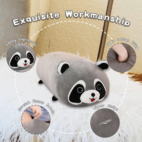Cute Raccoon Plush Pillow, Raccoon Stuffed Animals, Soft Kawaii Plushies Cuddle Pillow, Cute Plushies Birthday Gifts for Kids (Raccoon,19 inch)...