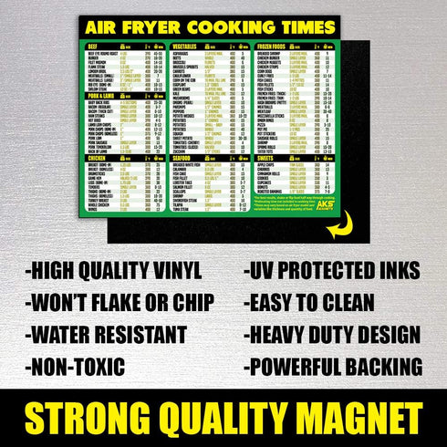 Air Fryer Cooking Times Magnetic Cheat Sheet - Extra Large Easy to Read 11” x 8.5” Airfryer Kitchen Accessory - Quick Reference Guide Magnet for O...