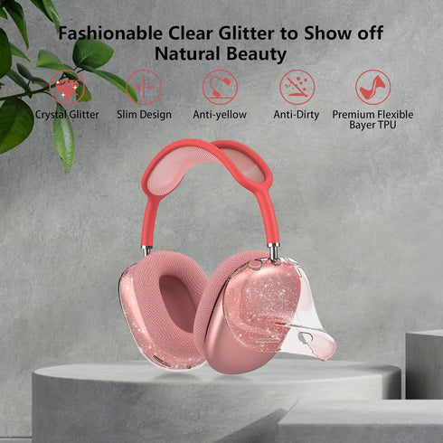 for AirPods Max Case Clear Pink Glitter,Clear Case for Airpods Max Case Cover,Shockproof Anti-Scratch Soft TPU Protective Case No-Yellowing Access...