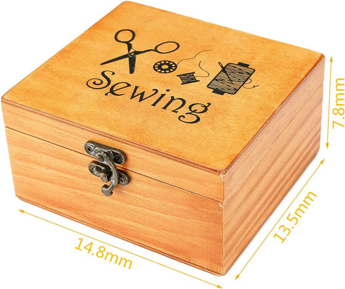 Sewing Kit, Wooden Sewing Kit Box for Adults, Wooden Sewing Basket with Accessories, Home Sewing Basket Stitching Repair Kit for Beginner, Women, ...