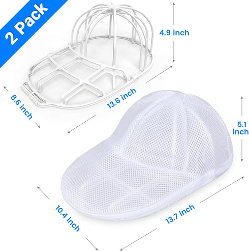2 Pack Hat Washer with Mesh Bags, Fit for Adult/Kid's Hat Washer Frame, Dishwasher Hat Rack Protector Organizer Storage...