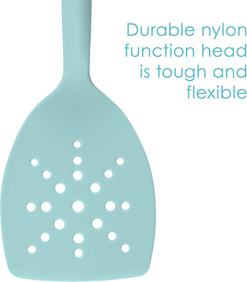 Rachael Ray Tools and Gadgets Spoon, Slotted and Solid Turners Set/ Cooking Utensils - 3 Piece, Light Blue...