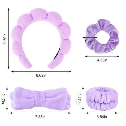 6Pcs Purple Sponge Spa Headbands for Women Wristbands Hair Scrunchies Set Makeup Headband for Facewash Skincare Soft Mother Gift with Daughter Gif...
